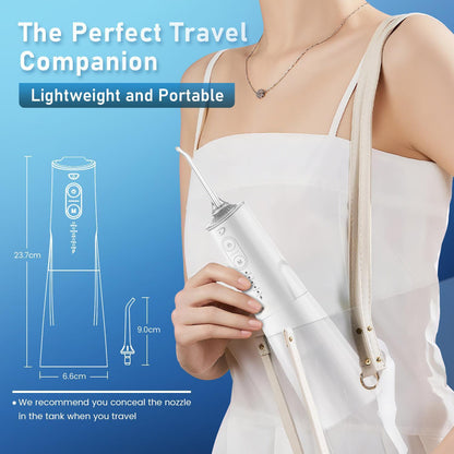 Irrigateur Buccal Portable Rechargeable, Hydropulseur Dentaire, Irrigateur Dentaire Professionnel sans Fil 8 Buses 5 Modes, IPX7 Étanche 300ML pour le Nettoyage des Dents, Maison & Voyage