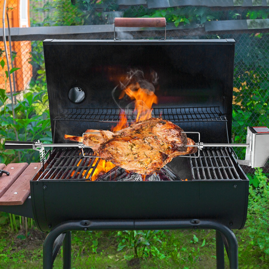 Fourchette Rotative pour Barbecue pour Fêtes avec 4 Aiguilles à Viande en Acier Inoxydable