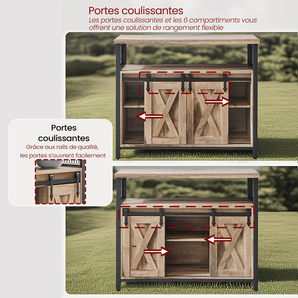 Meuble de Rangement, Buffet Cuisine, Commode, avec 2 Portes Coulissantes, 33 x 100 x 80 cm, Étagères Réglables, pour Salon