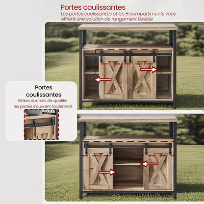 Meuble de Rangement, Buffet Cuisine, Commode, avec 2 Portes Coulissantes, 33 x 100 x 80 cm, Étagères Réglables, pour Salon
