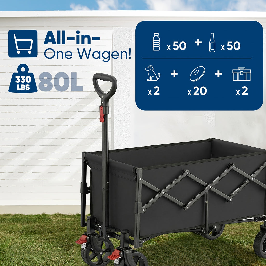 Chariot Pliable avec Capacité de 80L et Capacité de Charge de 330LBS, Conception Légère avec Poids Réduit, Roues Tout-Terrain avec Freins pour une Sécurité et un Contrôle Améliorés, Parfait pour le Shopping, le Camping, les Activités de Plein Air et le Ja
