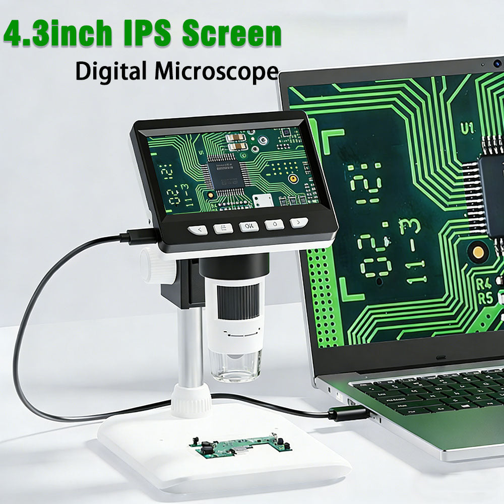 Microscope numérique HD professionnel avec grossissement 1200x et système 8-LED, USB/piles - Convient pour PC, compatible pour PC, pour réparation électronique, soudure, inspection de pièces de monnaie, microscope de laboratoire de joaillerie pour explora