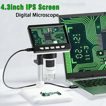 Microscope numérique HD professionnel avec grossissement 1200x et système 8-LED, USB/piles - Convient pour PC, compatible pour PC, pour réparation électronique, soudure, inspection de pièces de monnaie, microscope de laboratoire de joaillerie pour explora