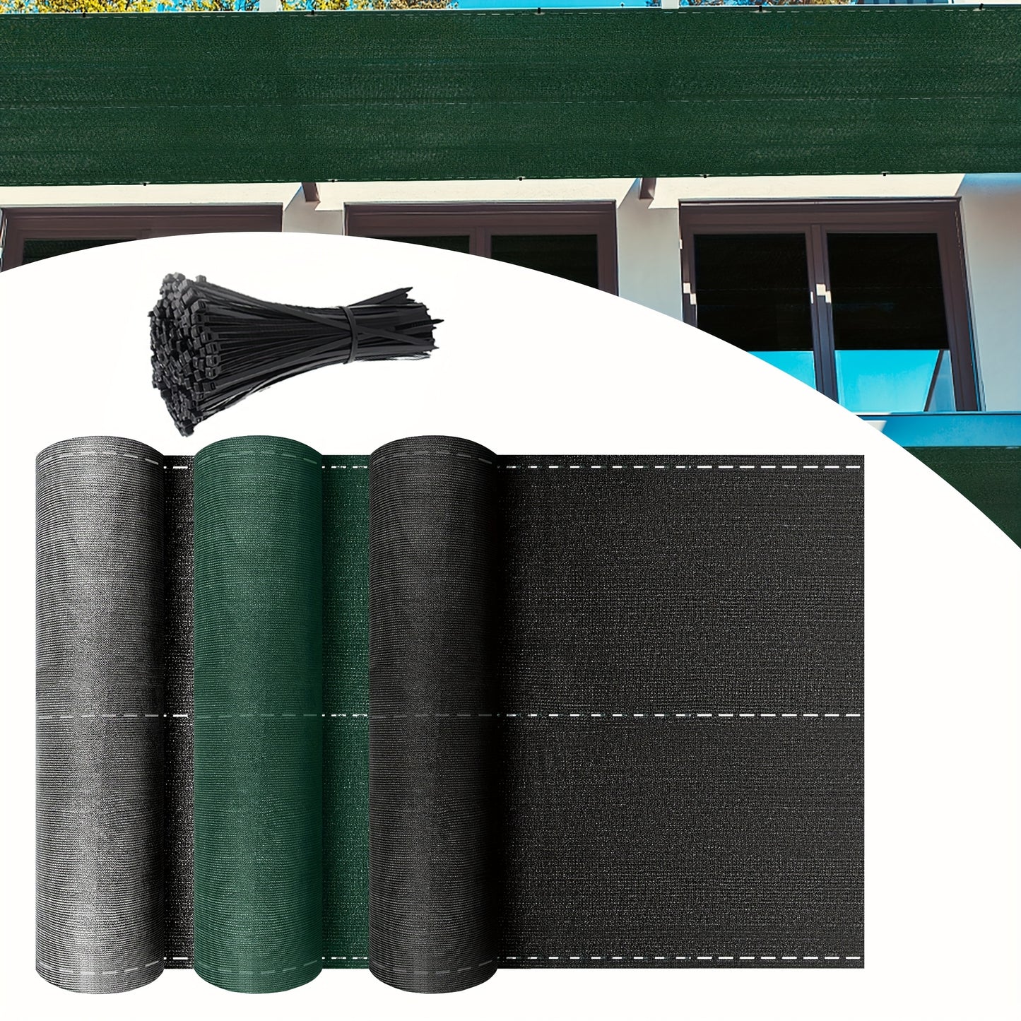 Écran de confidentialité de 100 cm pour balcon, terrain de sport et jardin, filet d'ombrage 150 g/m² avec  UV et design -vent, inclut attaches en gris foncé vert