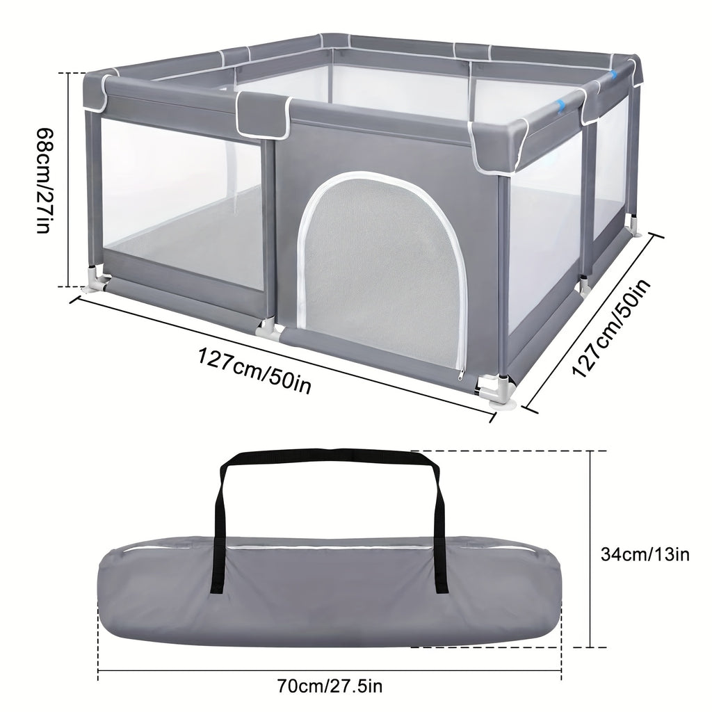 Parc de jeu gris avec maille respirante, parc pour bébé avec porte pour ramper, convient pour une utilisation intérieure et extérieure