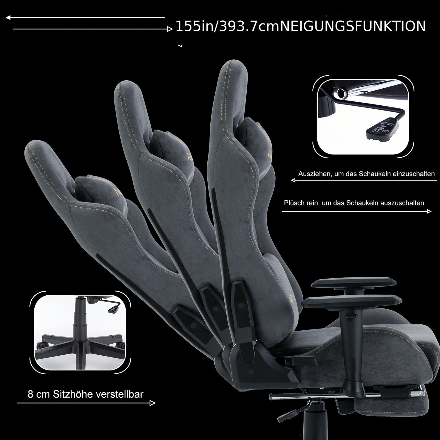 ANDYOU Chaise Gaming, Chaise de Bureau Respirante, Tissu de Haute Qualité Doux et Similar à la Fourrure Synthétique. Chaise PC Ergonomique, Chaises de Travail Pivotantes Réglables avec Repose-Pieds