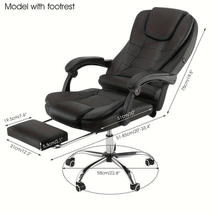Chaise de bureau exécutive avec repose-pieds et support lombaire, chaise ergonomique inclinable pour ordinateur, dossier réglable, robuste, pivotante à 360° pour bureau à domicile (Noir)