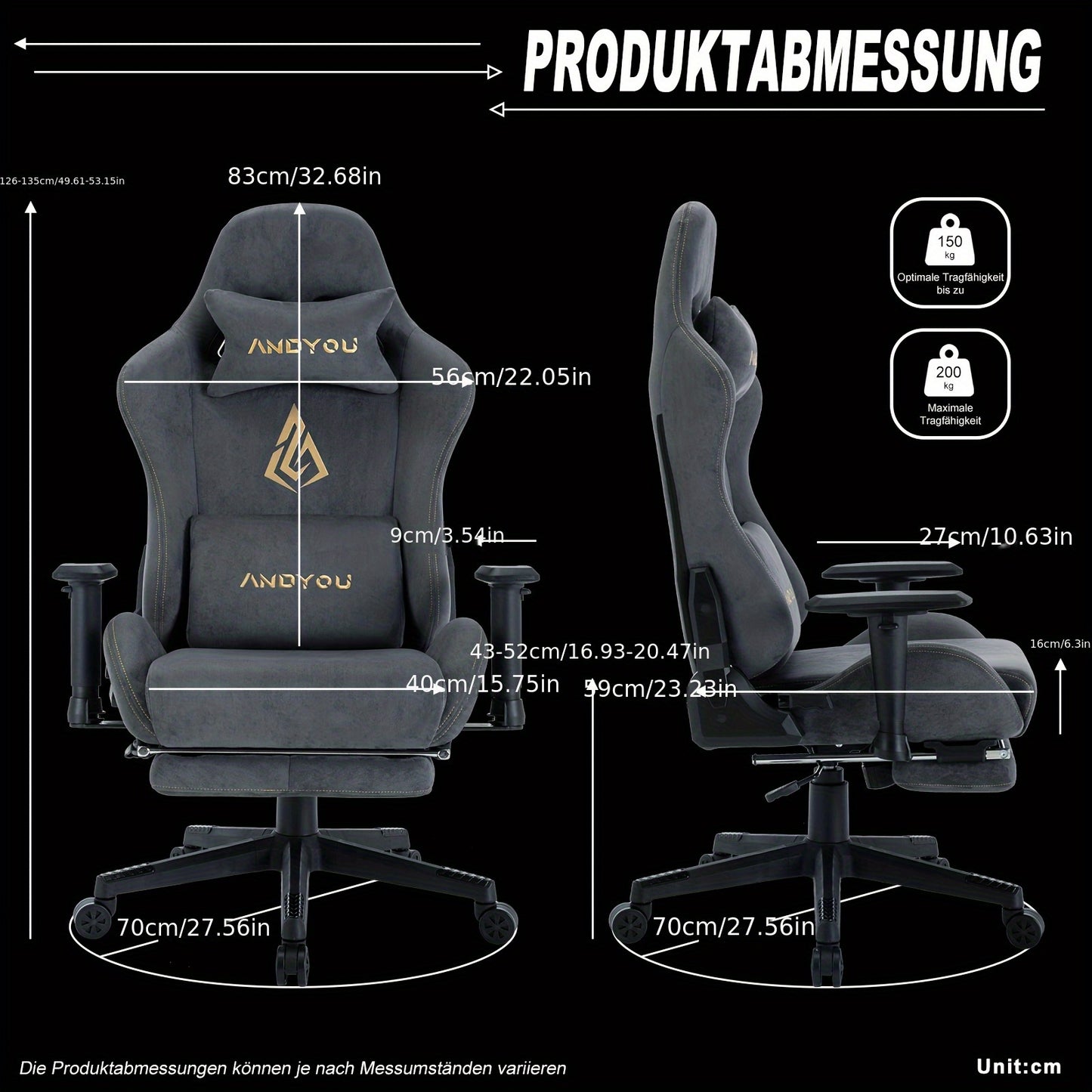 ANDYOU Chaise Gaming, Chaise de Bureau Respirante, Tissu de Haute Qualité Doux et Similar à la Fourrure Synthétique. Chaise PC Ergonomique, Chaises de Travail Pivotantes Réglables avec Repose-Pieds