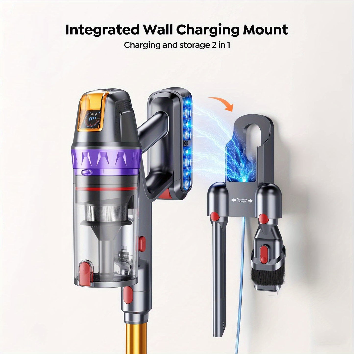 Aspirateur sans fil BUTURE VC90, aspirateur balai 46KPa, 60 min, 1,5L, dépoussiérage en un clic, super silencieux avec support mural rechargeable/écran LED/buse à brosse soufflante, aspirateur léger pour tapis, sols durs et poils d'animaux, nettoyage de p