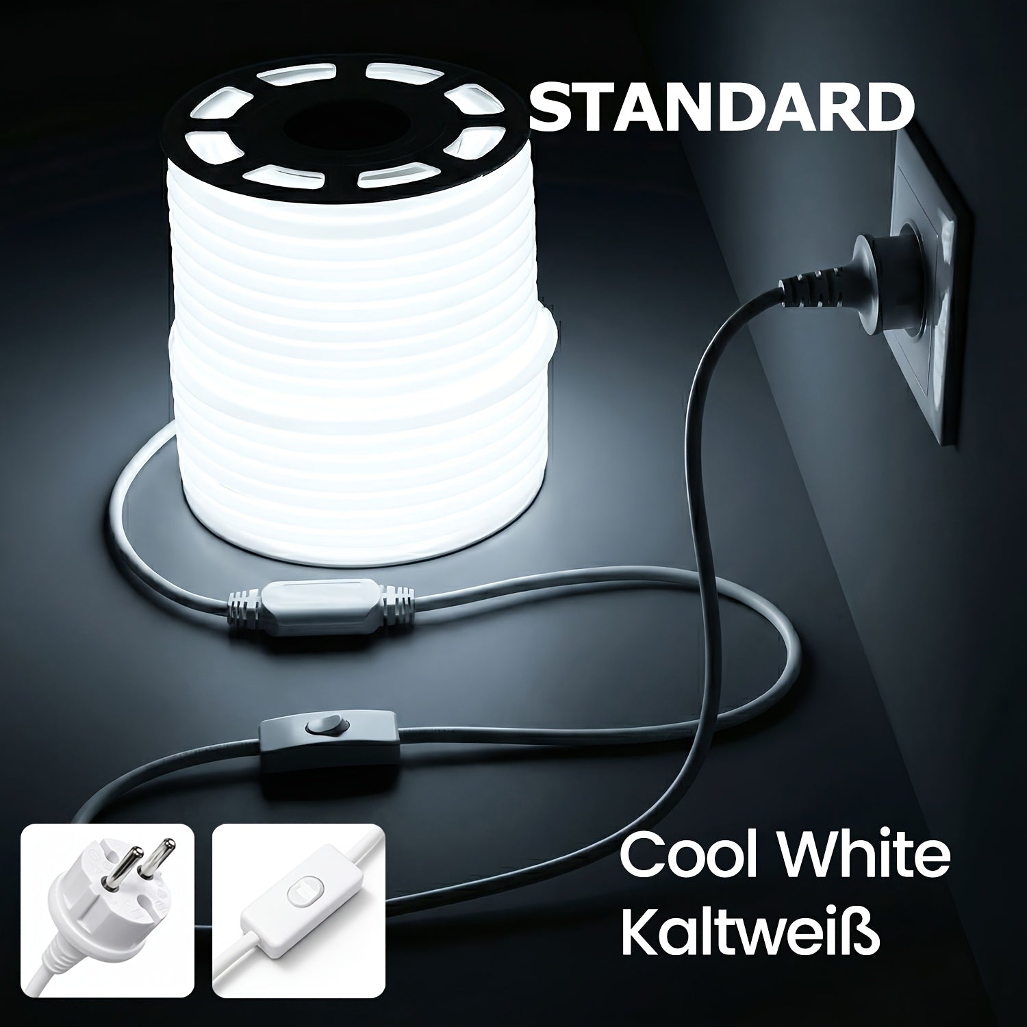 Bande LED COB IP65 jusqu'à 50m, 220V/230V, Flexible Blanc Chaud Blanc Froid, Bande Néon en Silicone pour Intérieur Extérieur, Chambre, Patio, Fête, DIY et Décoration Maison, pour Enseignes, Murs, Bar, Éclairage de Fête, 2m/20m/30m/50m