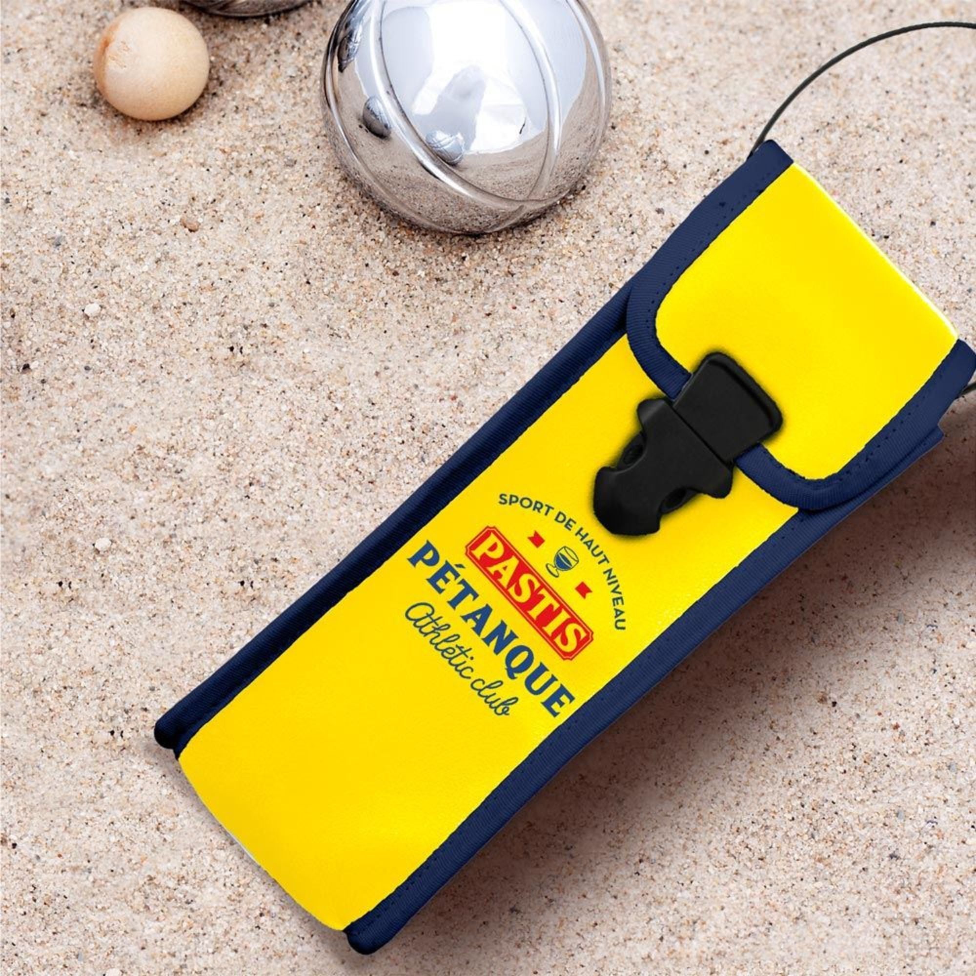 Étui de Pétanque Au Soleil – Sacoche 3 Boules Blanc et Bleu en Simili Cuir