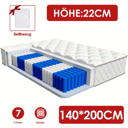 Matelas Carroltt 90x200/90x190, Hauteur 25cm/22cm, Matelas Ergonomique 7 zones, Matelas Premium à Ressorts à Sacs, Matelas à Ressorts avec Drap Housse, Niveau de Fermeté H3, Matelas pour Adultes, Cadeau Parfait