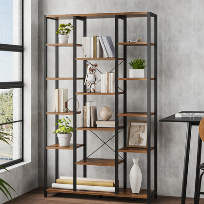 Étagère, étagère debout avec 6 niveaux 15 étagères, étagères ouvertes réglables, pour salon, bureau, chambre, 30 X 100 X 170cm, brun-vin noir