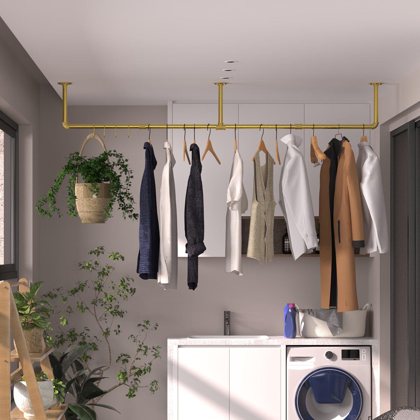 Portant à vêtements tubulaire industriel : Portant mural pour vêtements avec barre de suspension amovible pour chambre, magasin de détail