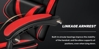 Fauteuil de gaming ergonomique avec repose-pieds - Fauteuil inclinable robuste à hauteur réglable, pivotant à 360° et avec support lombaire, mécanisme d'inclinaison manuel, options de couleur noir/rouge/blanc, texture imitation, rembourrage en mousse et c
