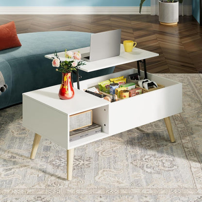 Table Basse Réglable en Hauteur, Extensible, Table de Salon avec Grand Compartiment de Rangement Caché, Plateau de Levage, Table Basse pour Bureau, Table de Canapé