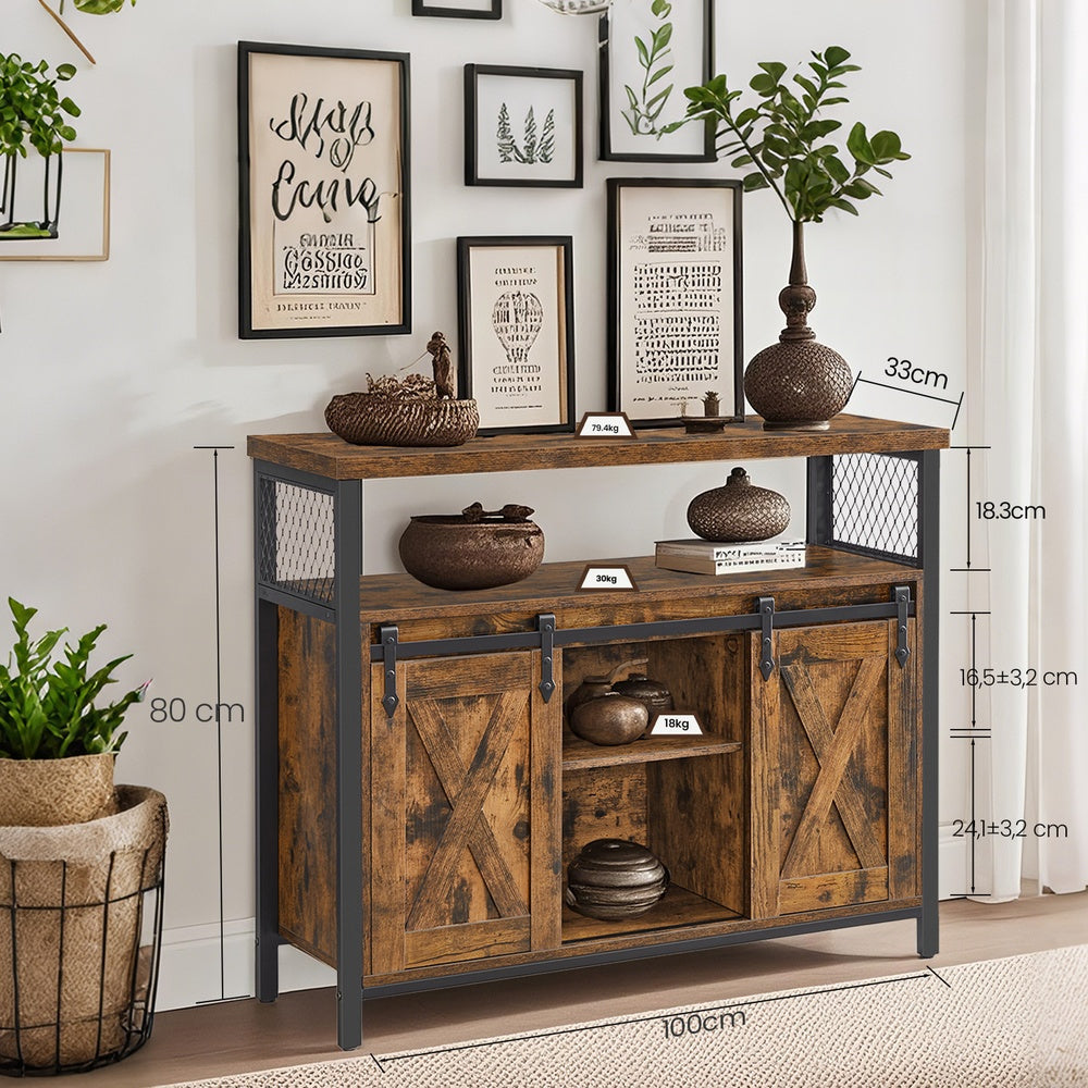 Meuble de Rangement, Buffet Cuisine, Commode, avec 2 Portes Coulissantes, 33 x 100 x 80 cm, Étagères Réglables, pour Salon