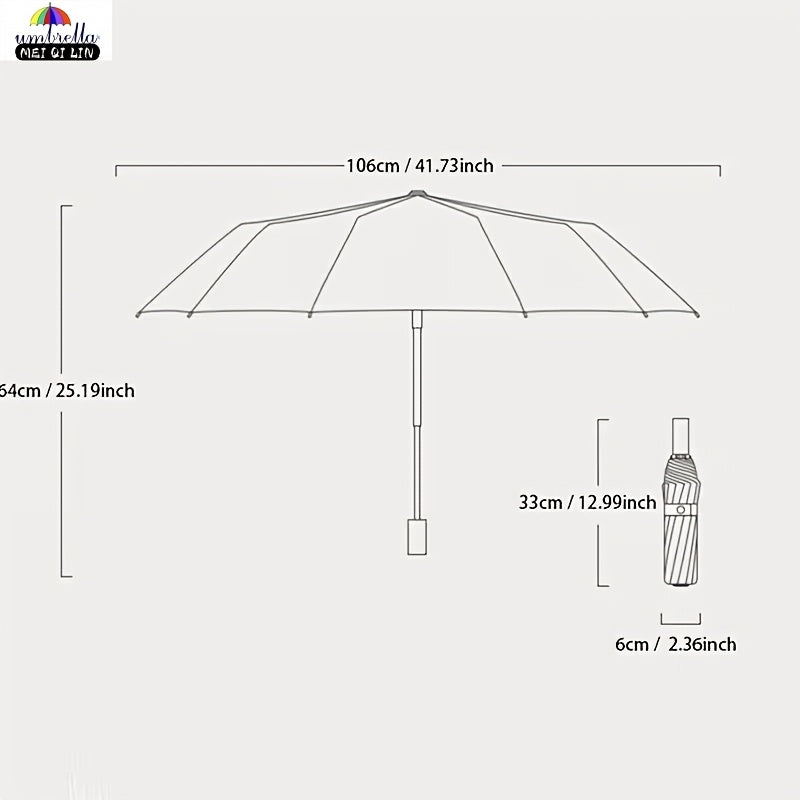 MEI QI LIN Parapluie de Golf Compact de Voyage avec 10 Baleines, Ouvre/Ferme Automatique, Léger et Portable pour Usage Extérieur, Auvent 10% Plus Grand, Cadre Durable, Idéal pour Hommes et Femmes, S'adapte à un Sac à Dos ou une Bourse