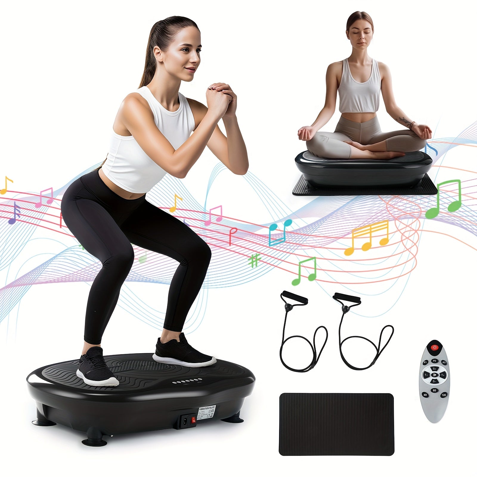 Machine de Vibration Corporelle Complète avec 120 Niveaux de Vitesse & Moteur 200W - Plaque de Fitness à Domicile Contrôlée par Application pour Perte de Poids, Tonification | Plaque de Vibration avec Haut-Parleur Musical, Bandes de Résistance & Tapis de