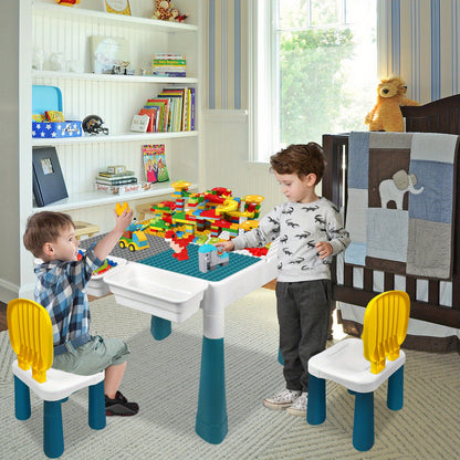Table de jeu d'activité, Ensemble de table d'activité multifonctionnelle, Ensemble de table et de chaises de blocs de construction, Table d'artisanat de chambre, Table d'étude, avec 2 chaises et 163 blocs de construction