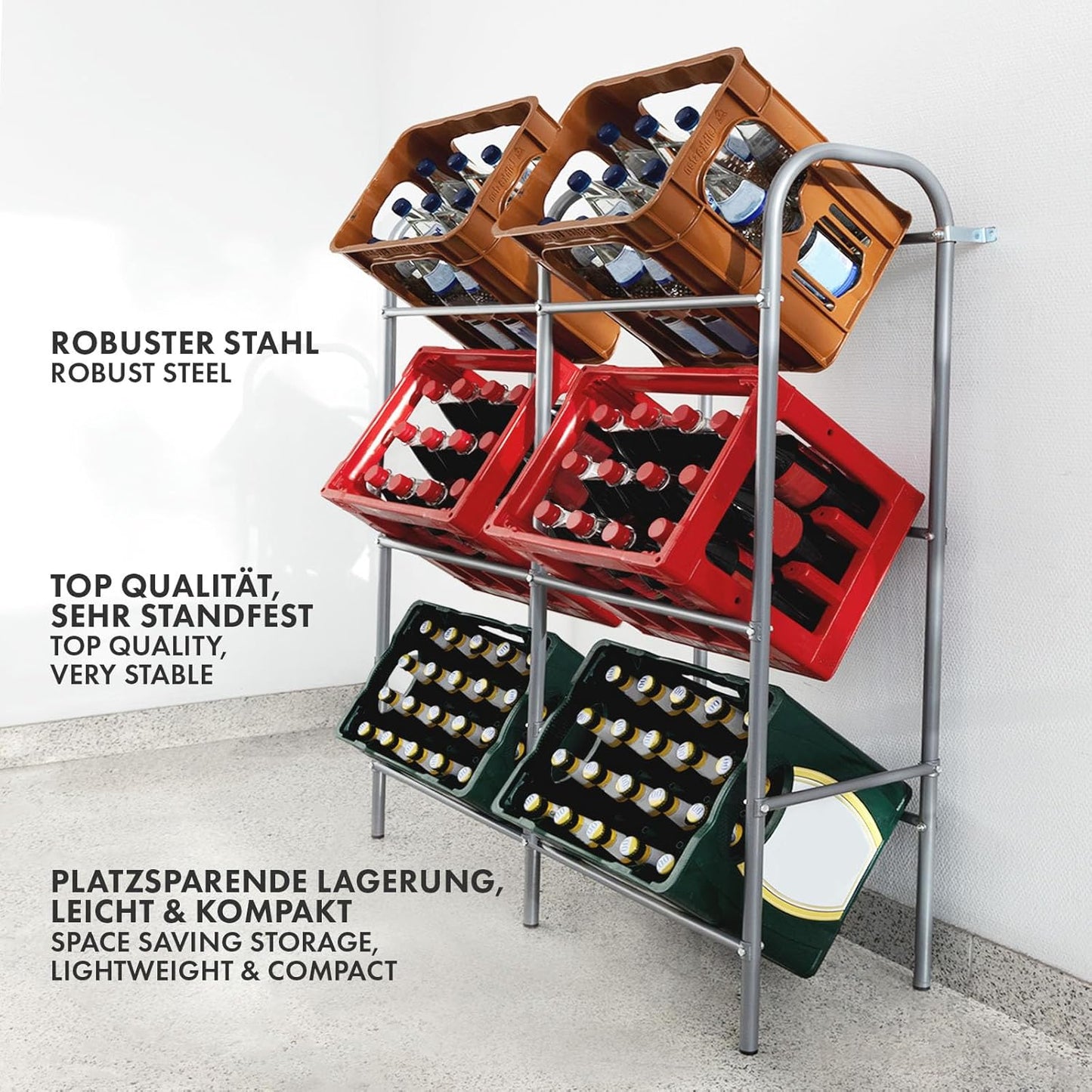 Étagère à boîtes de boissons Rocket avec fixation murale – Support à bouteilles / Support à boissons en métal – Étagère à boîtes pour boîtes de boissons – Étagère Rocket KARAT