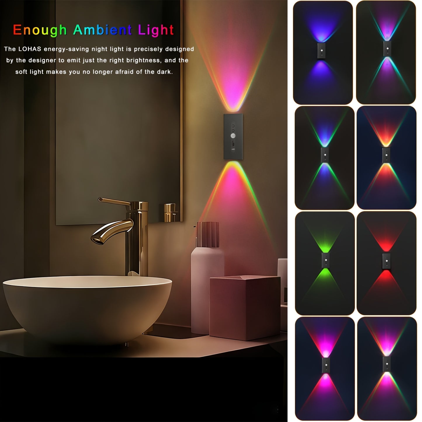 2/4pcs Lampe Murale Magnétique LED à Détecteur de Mouvement, 8 Couleurs Dimmables, RGB Lumière Orange Chaude, Idéale pour Décorer Chambres, Salons, Cuisines, Bars, Escaliers, Salles de Jeux, Couloirs et Fêtes, Couloir - Alimentation USB/Batterie, Décorati
