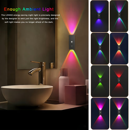 2/4pcs Lampe Murale Magnétique LED à Détecteur de Mouvement, 8 Couleurs Dimmables, RGB Lumière Orange Chaude, Idéale pour Décorer Chambres, Salons, Cuisines, Bars, Escaliers, Salles de Jeux, Couloirs et Fêtes, Couloir - Alimentation USB/Batterie, Décorati