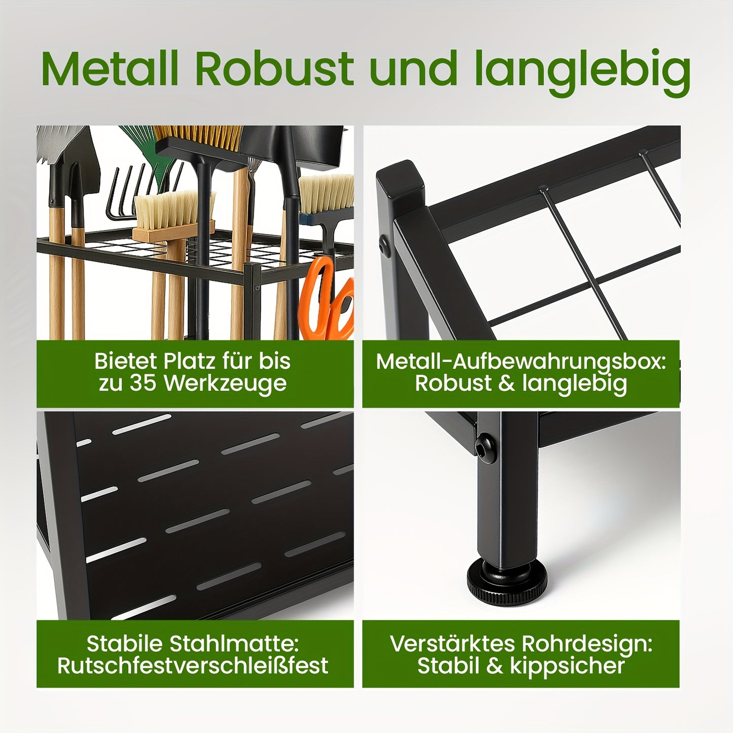 Organisateur de Jardinage, Contient Plus de 50 Outils, Ajustable et Compact pour Organiser Votre Garage/Échelle à Lierre, avec Crochets Pratiques pour Râteaux, Balais, etc., Tournevis en Métal Noir Durable
