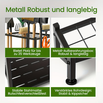 Organisateur de Jardinage, Contient Plus de 50 Outils, Ajustable et Compact pour Organiser Votre Garage/Échelle à Lierre, avec Crochets Pratiques pour Râteaux, Balais, etc., Tournevis en Métal Noir Durable