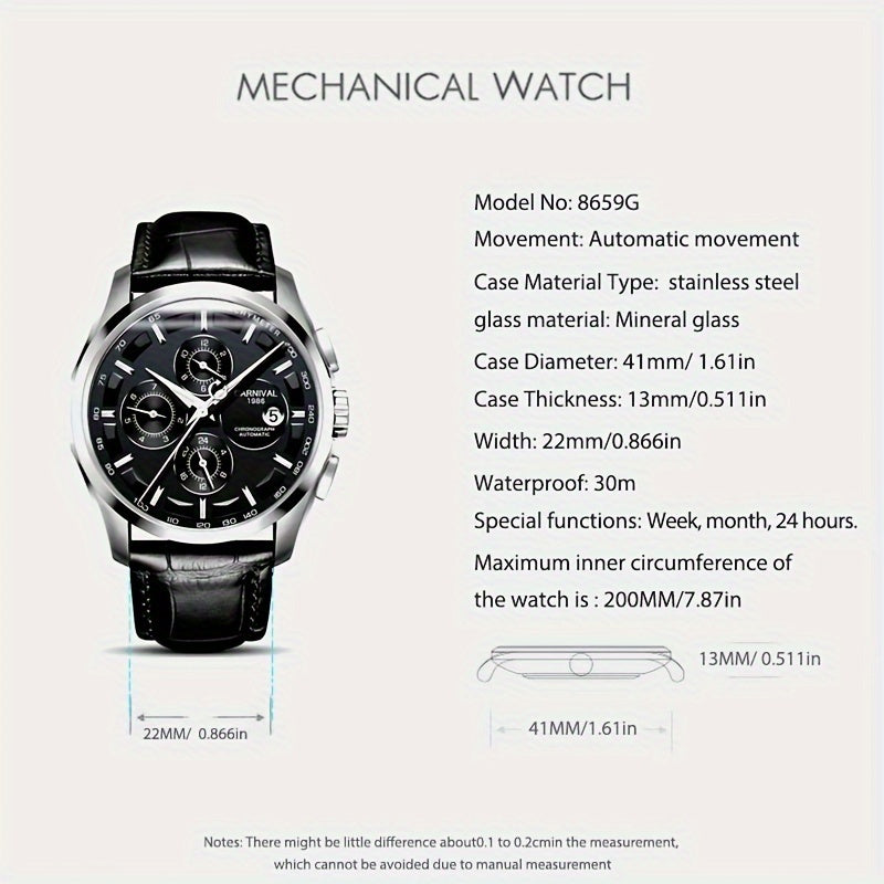 [I&W CARNIVAL] Montre Mécanique Automatique Multifonction pour Homme, Montre Sportive Élégante avec Calendrier et Étanchéité 30m