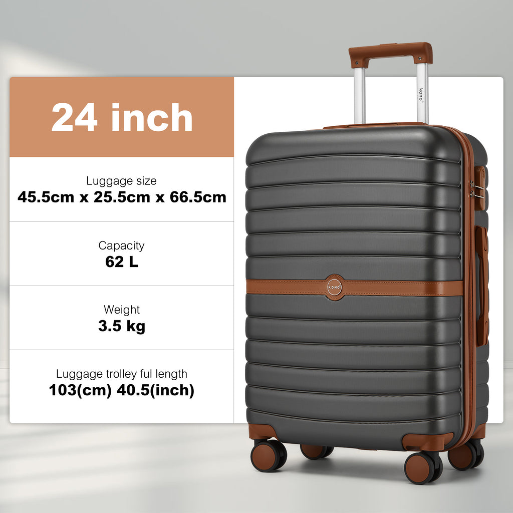 Valise Kono 20 pouces 24 pouces 28 pouces en ABS+PC Design Rayé avec Détails Color-Block et Roues Pivotantes