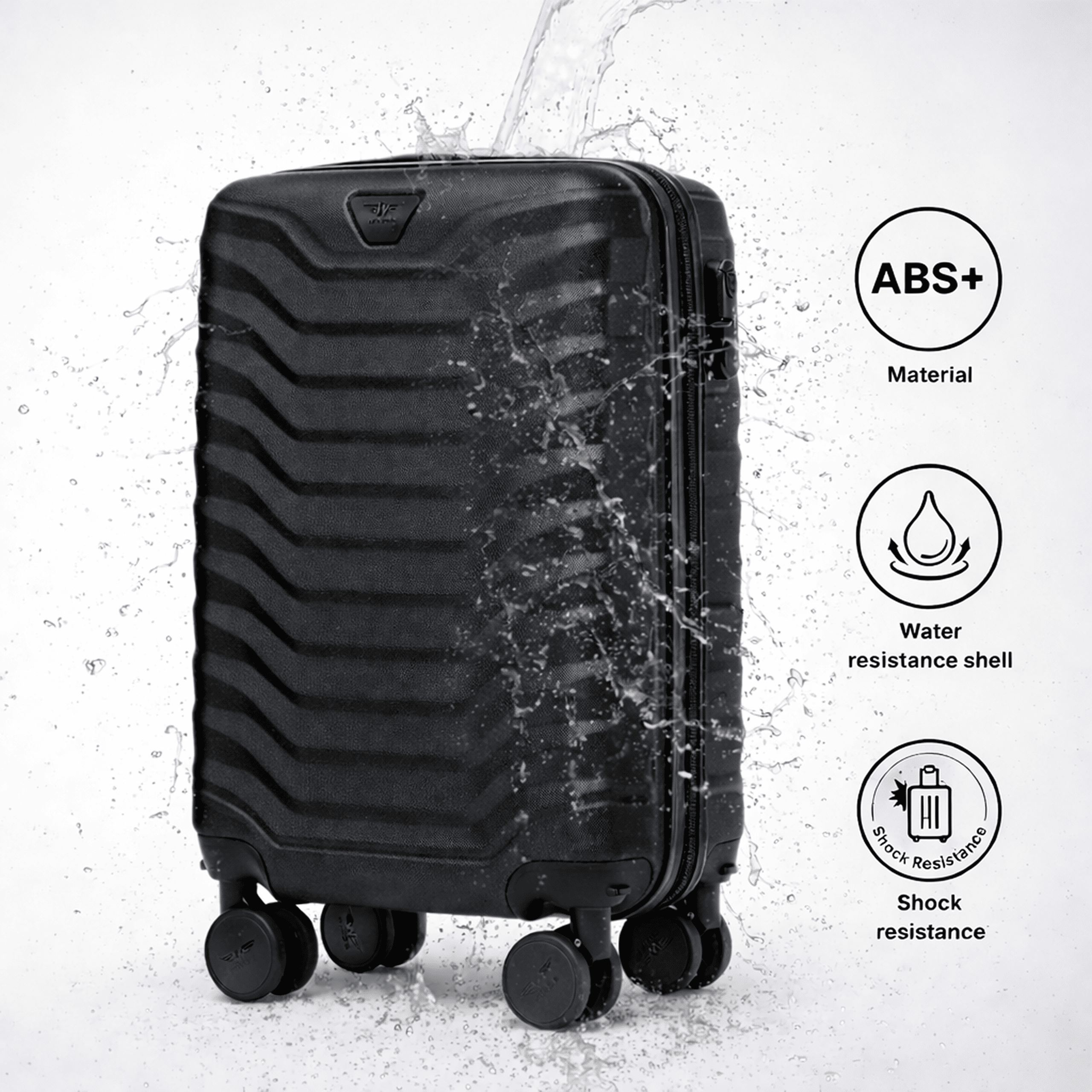 Valise moyenne ABS+ 24" / 65 × 44 × 25 cm / Bagage de voyage / POIGNÉE TÉLESCOPIQUE RÉSISTANTE AUX DOMMAGES, 4 roues PEAFLOW doubles à 360°, Couleur noire