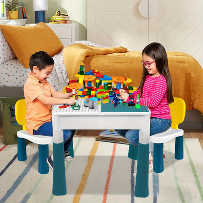 Table de jeu d'activité, Ensemble de table d'activité multifonctionnelle, Ensemble de table et de chaises de blocs de construction, Table d'artisanat de chambre, Table d'étude, avec 2 chaises et 163 blocs de construction