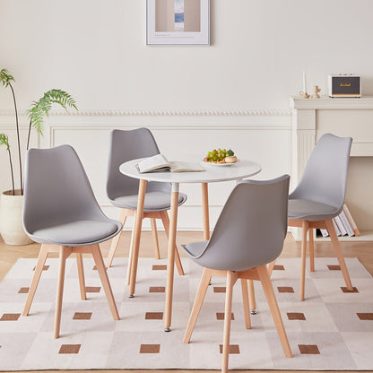 Ensemble de 6 chaises de salle à manger modernes du milieu du siècle, chaises de cuisine, chaises de bureau, chaise coquillage de designer avec coussins ergonomiques en similicuir et pieds en bois massif pour cuisine, salon, chambre à coucher, blanc