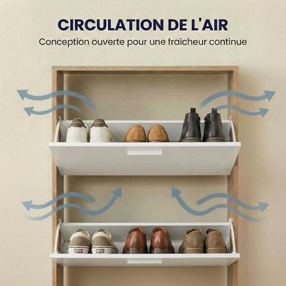 Meuble à chaussures fin avec 5 compartiments à rabat, armoire à chaussures en bois pour jusqu'à 15 paires, organisateur d'entrée peu encombrant