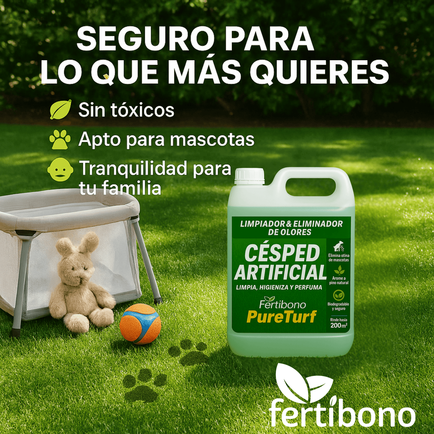 Nettoyant pour gazon artificiel PureTurf 5L – Désinfectant parfum pin pour usage intérieur et extérieur | Neutralise les odeurs d'animaux et garde votre jardin toujours frais