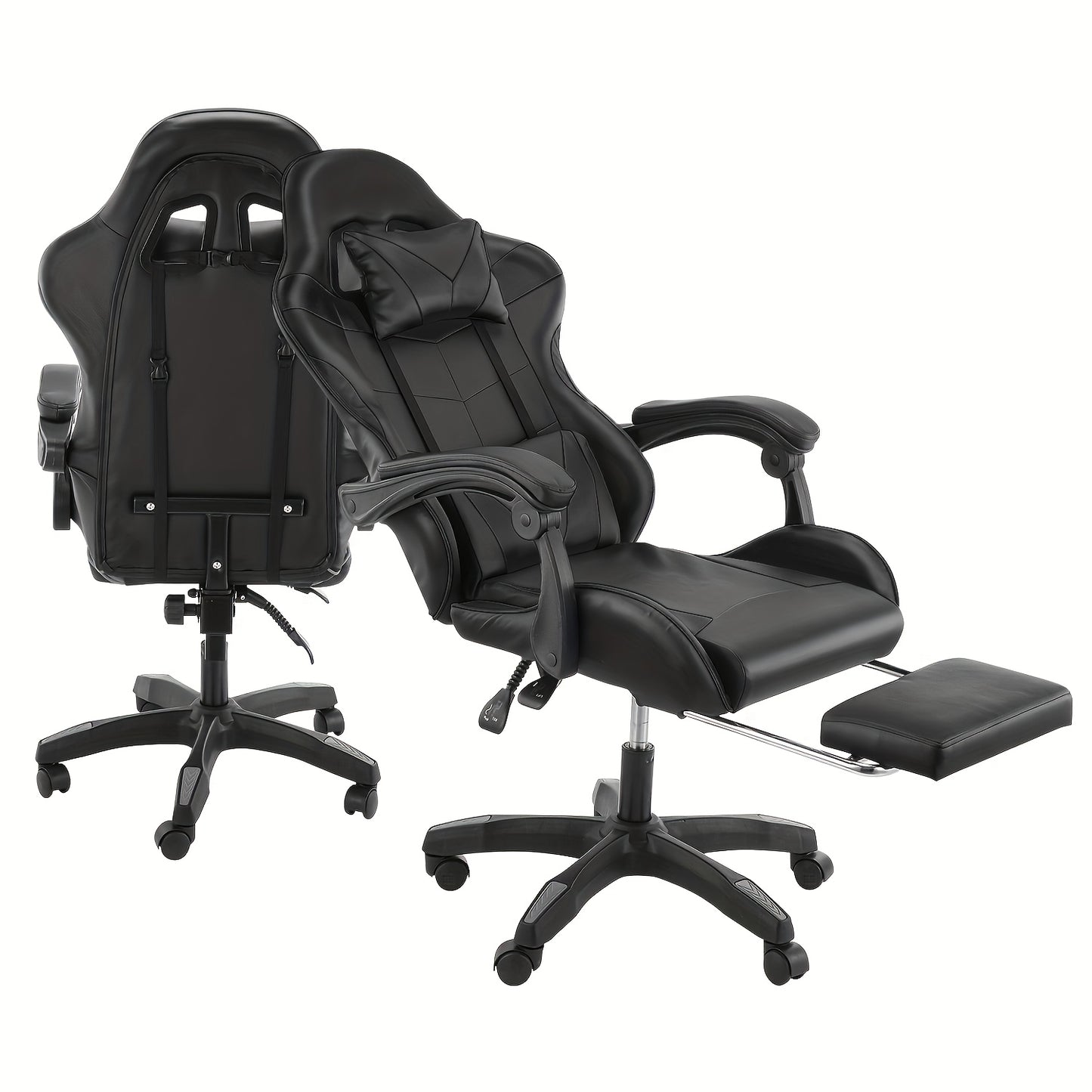 Fauteuil de gaming ergonomique avec repose-pieds - Fauteuil inclinable robuste à hauteur réglable, pivotant à 360° et avec support lombaire, mécanisme d'inclinaison manuel, options de couleur noir/rouge/blanc, texture imitation, rembourrage en mousse et c