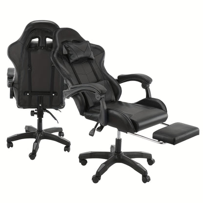 Fauteuil de gaming ergonomique avec repose-pieds - Fauteuil inclinable robuste à hauteur réglable, pivotant à 360° et avec support lombaire, mécanisme d'inclinaison manuel, options de couleur noir/rouge/blanc, texture imitation, rembourrage en mousse et c