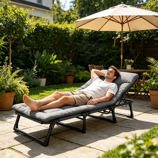 Lit pliant avec matelas moelleux - Lit portable et réglable pour une utilisation intérieure/extérieure, cadre à 4 positions, capacité de poids maximale 440 lb (200 kg) pour camping, chambre d'amis, camping-car, literie de dortoir