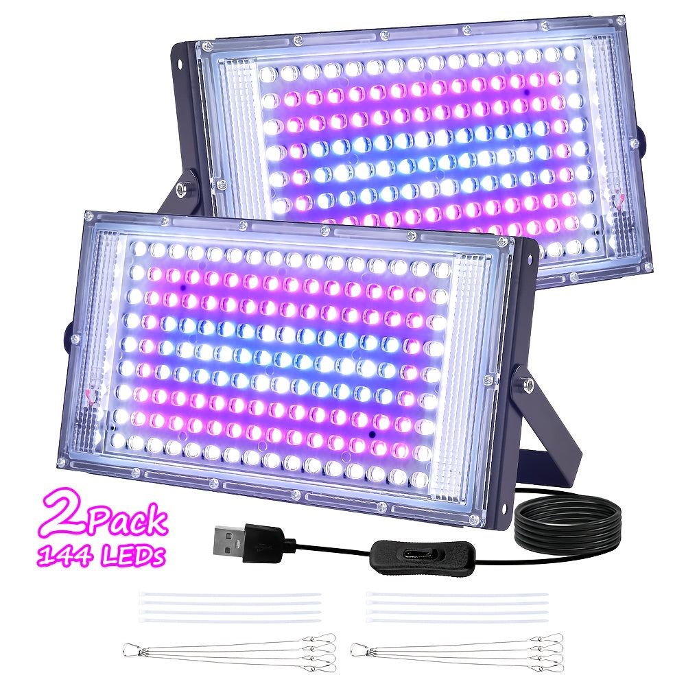 Lot de 1/2/3 Lampe de culture suspendue avec 144 LED à spectre complet pour la croissance des plantes, prise USB 5V, interrupteur marche/arrêt, pour plantes d'intérieur pendant les phases végétatives et de floraison