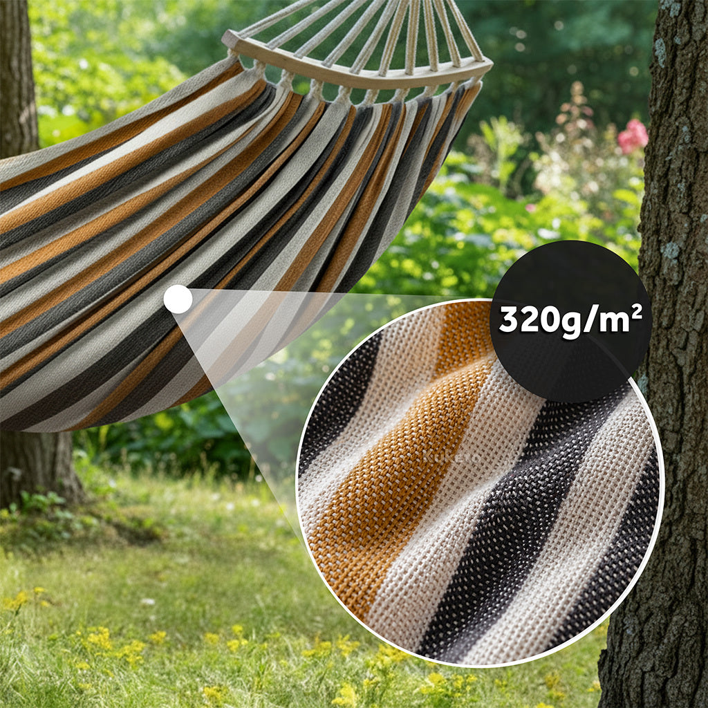 Fauteuil Suspendu - Hamac de Jardin 2 Personnes 260X150 Cm XXL avec Barre en Bois Hamac Touristique avec Housse pour Balcon, Terrasse, Jardin, Matériau Robuste Polyester Hamac Stable et Durable pour Relaxation, Camping, Voyage, Balançoire de Jardin, Grand