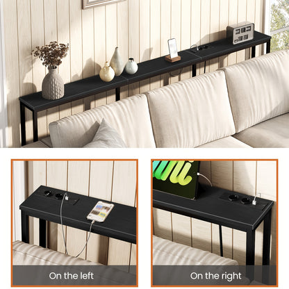 Table Console Moderne Industrielle Étroite avec Station de Chargement et Ports USB - Bois Ingénierie Robuste et Métal, Idéale pour Entrée, Salon, Table de Canapé, Bureau de Chargement USB pour Hall, Couloirs, Entrées