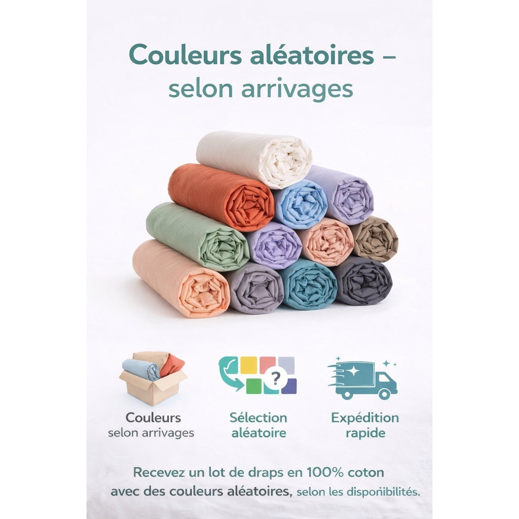 Lot de Draps Housse 100% Coton 57 Fils – Tissage Résistant, Toucher Frais, Couleurs Aléatoires