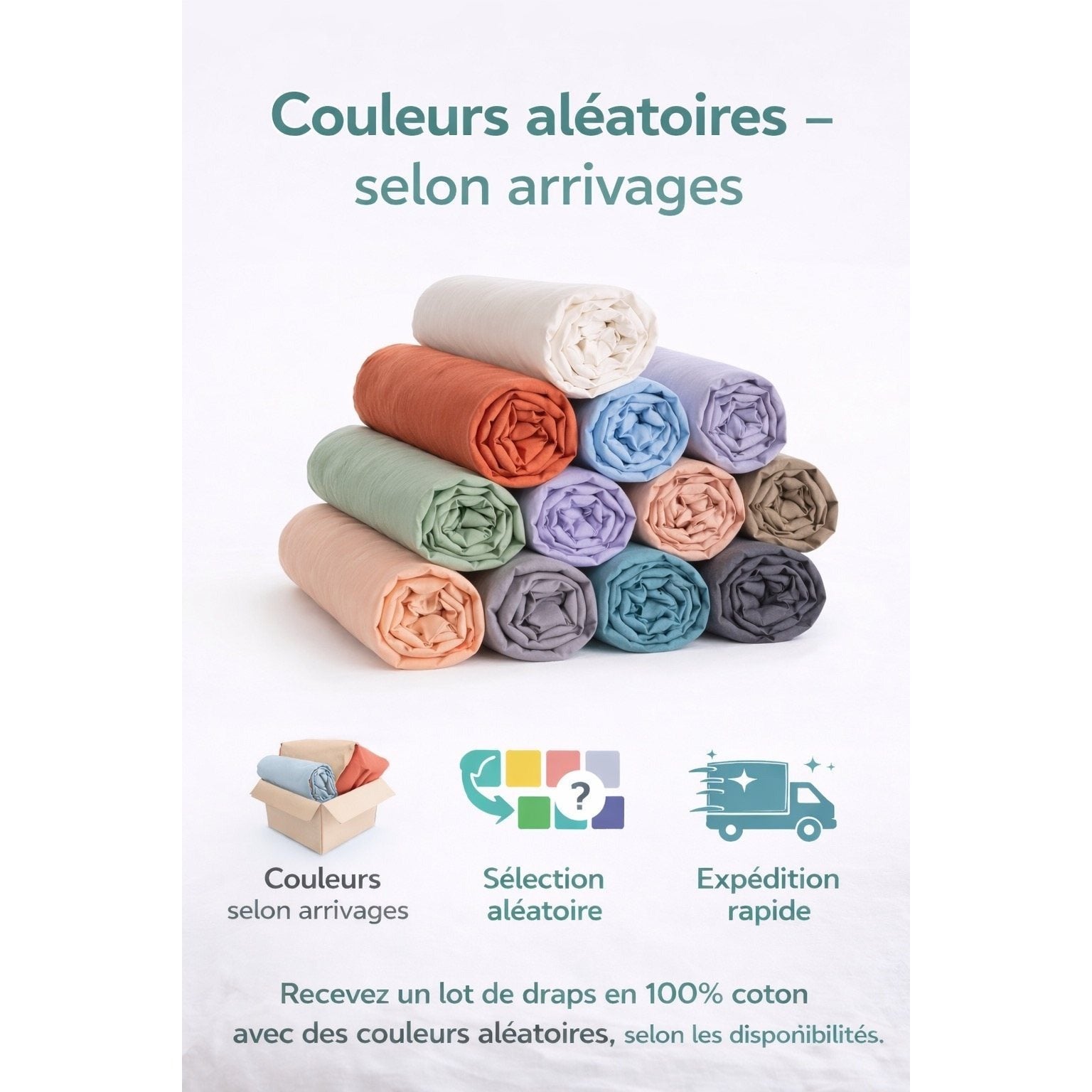 Lot de Draps Housse 100% Coton 57 Fils – Tissage Résistant, Toucher Frais, Couleurs Aléatoires