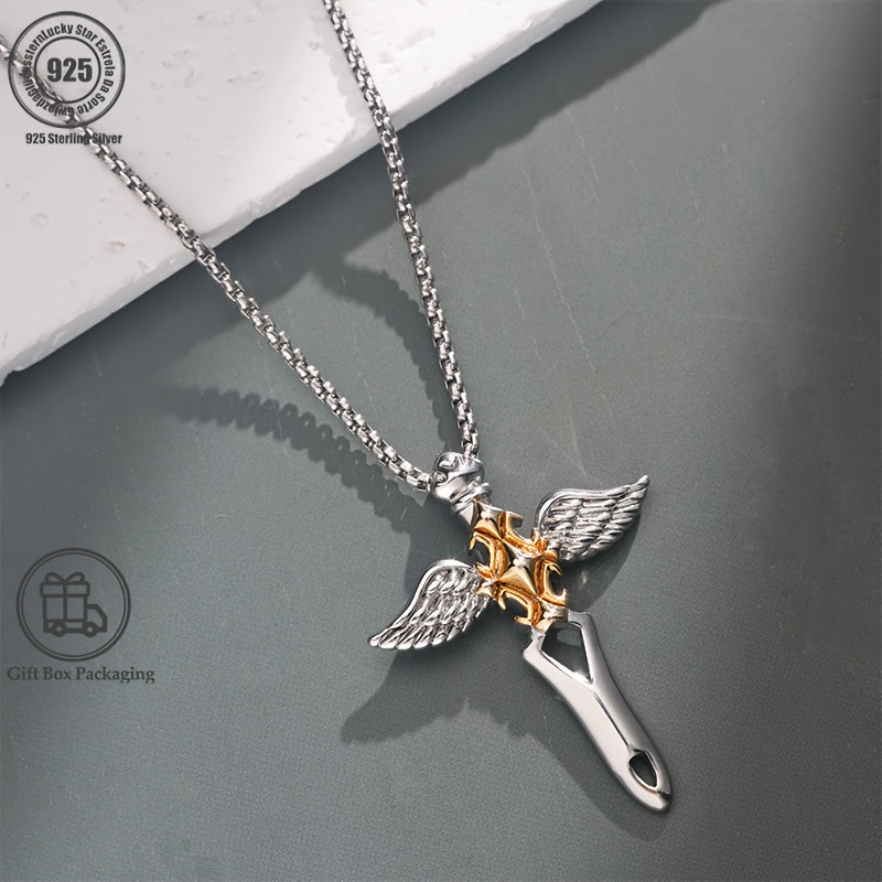 Épée d'ange facile à utiliser en argent 925, avec coupe, facile et élégante, style luxueux et élégant, parfaite pour les cadeaux d'anniversaire de couple, les cadeaux de Noël, les cadeaux de fête des pères et de la fête des mères, livrée avec une boîte ca
