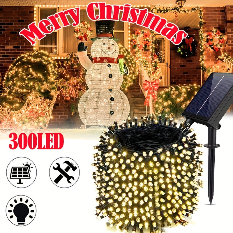 LECLSTAR, Guirlande Lumineuse Solaire 300/200 LED, Lumières Féeriques LED pour Extérieur, IP65, 8 Modes d'Éclairage, Lumière Solaire Féerique, 22 Mètres/32 Mètres, Blanc Chaud, Incassable, Décoration pour Jardin, Terrasse, Pub, Balcon, Fête