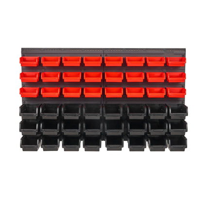 VEVOR Rangement mural pour pièces détachées, organiseur de garage à 48 compartiments en plastique avec panneaux muraux, rangement pour écrous, boulons, vis, clous, perles, boutons, autres petites pièces, noir et rouge