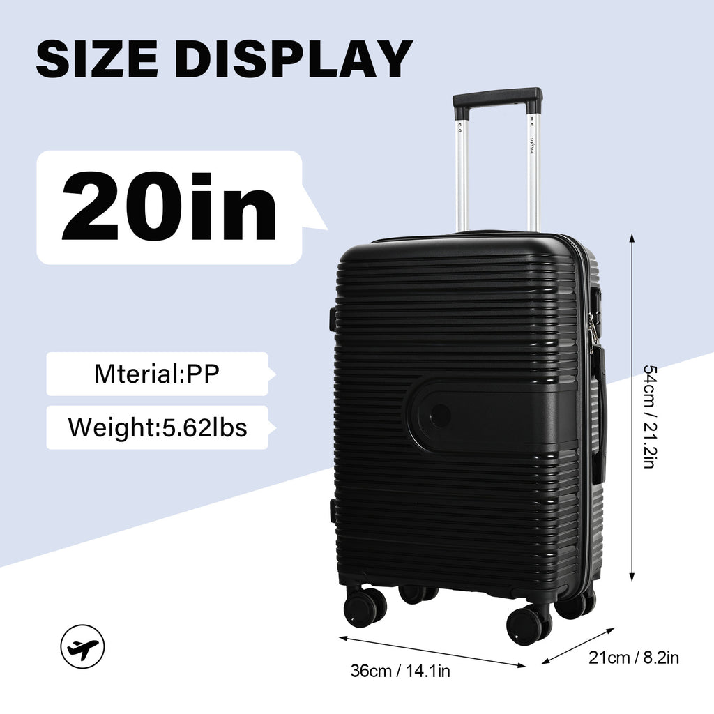 Valise PP de 20 pouces avec 6 couleurs vives, fermeture éclair lisse, sac en maille respirante, boucle fixe, cadenas à combinaison, levier réglable et roulettes à 360° pour un voyage pratique