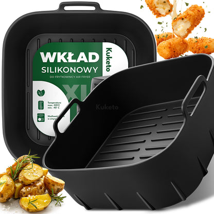 Kuketo - Accessoire pour Friteuse à Air, Conteneur de Cuisson Réutilisable, Panier en Silicone Résistant aux Hautes Températures, Bol de Friture Sans Graisse, Idéal pour Frites, Poulet, Légumes, Gâteaux et Casseroles, Alternative aux Papier Cuisson, Netto