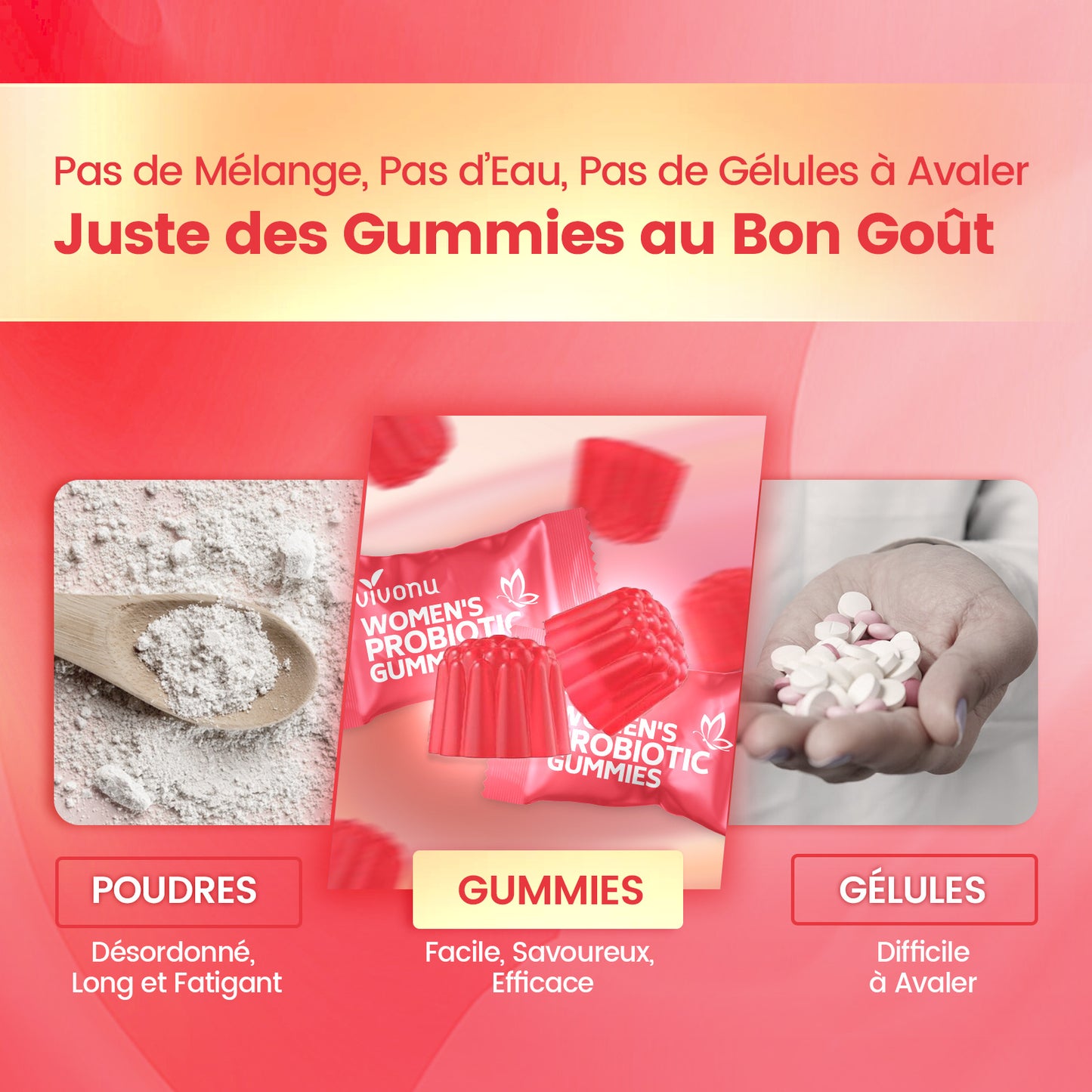 VIVONU Female Probiotic Fudge, contient des canneberges et des prébiotiques, probiotiques pour femmes, 60 gélules de Fudge
